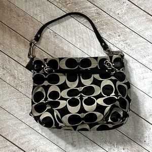 Coach Brooke sateen in black and gray taupe handbag * large coach logo